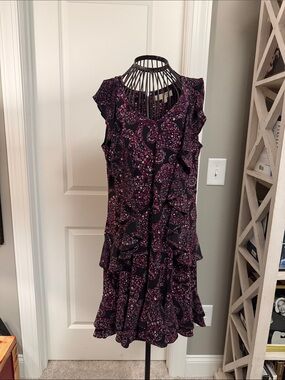 MICHAEL Michael Kors Black and Pink Paisley Ruffle Dress